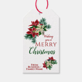 Kerstmis, Poinsettia Floral Flower White Gift Labe Cadeaulabel