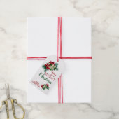 Kerstmis, Poinsettia Floral Flower White Gift Labe Cadeaulabel (Met Touw)