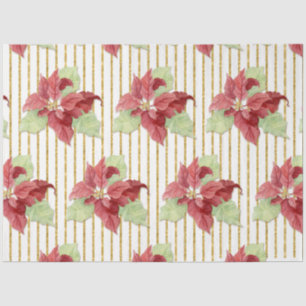 Kerstmis Poinsettia Floral Gold Glitter Stripe Tissuepapier