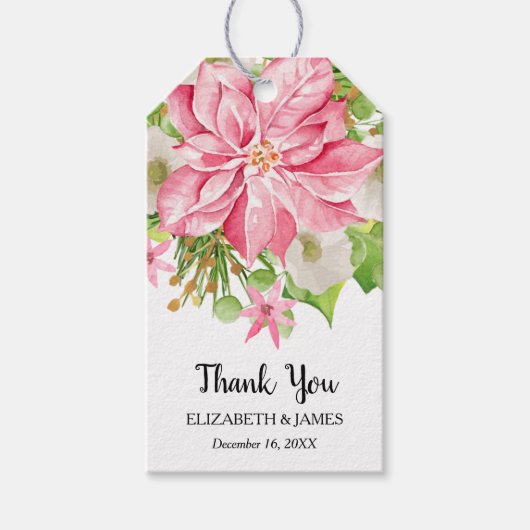 Kerstmis Poinsettia Floral Holiday Favor Cadeaulabel (Voorkant)