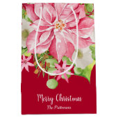 Kerstmis Poinsettia Floral Holiday Red Medium Cadeauzakje (Voorkant)