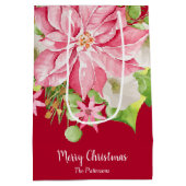 Kerstmis Poinsettia Floral Holiday Red Medium Cadeauzakje (Achterkant)