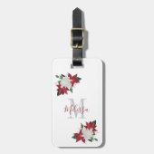Kerstmis Poinsettia Floral Monogram Bagagelabel (Voorkant verticaal)