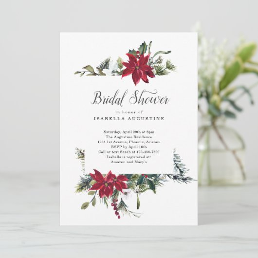 Kerstmis Poinsettia Floral Vrijgezellenfeest Kaart (Staand voorkant)