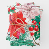 Kerstmis, Poinsettia Flower Xmas patroon Inpakpapier Vel (In situ)