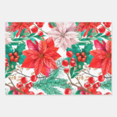 Kerstmis, Poinsettia Flower Xmas patroon Inpakpapier Vel (Voorkant)