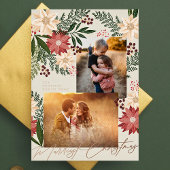 Kerstmis Poinsettia Fotocollage Roos Gold Folie Feestdagenkaart