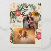 Kerstmis Poinsettia Fotocollage Roos Gold Folie Feestdagenkaart (Voorkant)