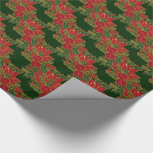 Kerstmis, Poinsettia-GIFT, PAPER-Green Cadeaupapier (Hoek)