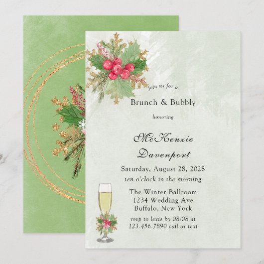 Kerstmis, Poinsettia Gold Brunch en Bubble Kaart (Voorkant / Achterkant)