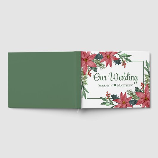 Kerstmis Poinsettia Groen Rood Bloemen Bruiloft Gastenboek (Volledig)