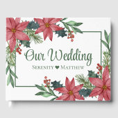 Kerstmis Poinsettia Groen Rood Bloemen Bruiloft Gastenboek (Voorkant)