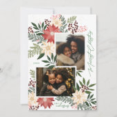 Kerstmis Poinsettia Groene Fotocollage Feestdagenkaart (Voorkant)