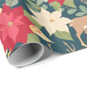 Kerstmis poinsettia hertenpatroon cadeaupapier (Rol Hoek)