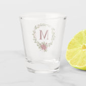 Kerstmis Poinsettia Holly Wreate Monogram Shot Glas (Achterkant)