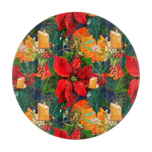 Kerstmis, poinsettia, kaarsen, feestjes, mistletoe snijplank (Voorkant)