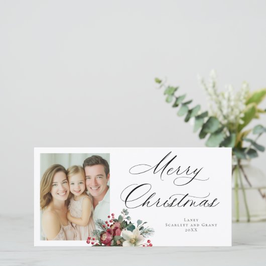 Kerstmis Poinsettia Kerststuk Feestdagenkaart (Staand voorkant)