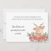 Kerstmis Poinsettia Kleine Herten Verjaardagsfeest Bedankkaart (Voorkant)