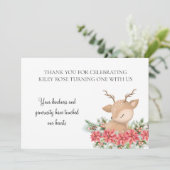 Kerstmis Poinsettia Kleine Herten Verjaardagsfeest Bedankkaart (Staand voorkant)