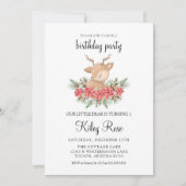 Kerstmis Poinsettia Kleine Herten Verjaardagsfeest Kaart (Voorkant)