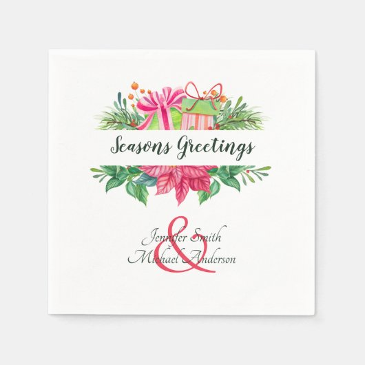 Kerstmis Poinsettia Koppels Party Ampersand Servet (Voorkant)