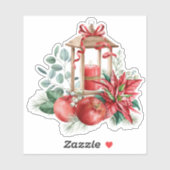 Kerstmis Poinsettia, Lantaarn, Appels Boeket Sticker (Vel)