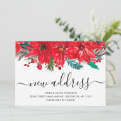 Kerstmis Poinsettia New Address Holiday Moving Aankondiging (Staand voorkant)