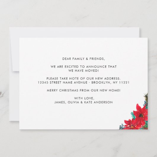 Kerstmis Poinsettia New Address Holiday Moving Aankondiging (Achterkant)