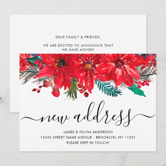 Kerstmis Poinsettia New Address Holiday Moving Aankondiging (Voorkant / Achterkant)