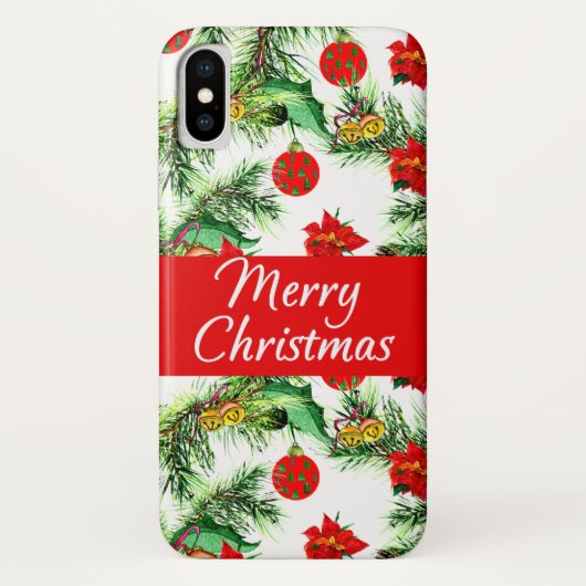 Kerstmis Poinsettia Pattern iPhone X Hoesje (Achterkant)