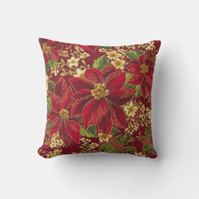 Kerstmis Poinsettia Pillow! Kussen (Voorkant)