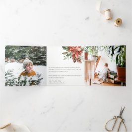 Kerstmis Poinsettia Pine 3 Foto Aquarel Drieluik Wenskaart