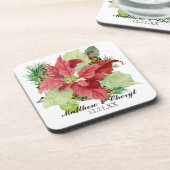 Kerstmis Poinsettia Pine Cone Gift Gepersonaliseer Drankjes Onderzetter (Linkerzijde)