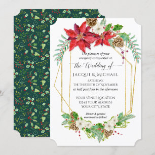 Kerstmis Poinsettia Red Gold Terrarium Waterverf Kaart