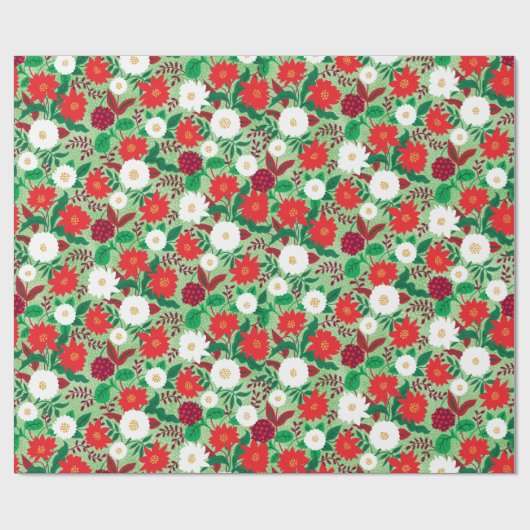 Kerstmis Poinsettia Rood Wit Bloemen Monogram Cadeaupapier (Vlak)