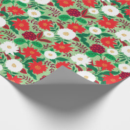Kerstmis Poinsettia Rood Wit Bloemen Monogram Cadeaupapier