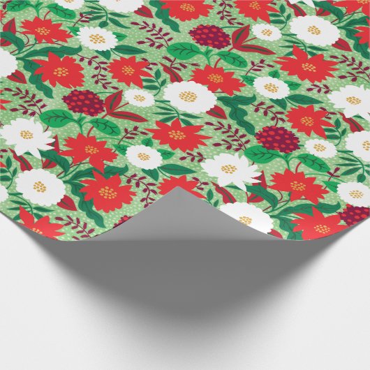 Kerstmis Poinsettia Rood Wit Bloemen Monogram Cadeaupapier (Hoek)