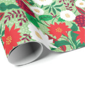 Kerstmis Poinsettia Rood Wit Bloemen Monogram Cadeaupapier (Rol Hoek)