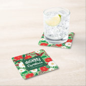 Kerstmis Poinsettia Rood Wit Bloemen Monogram Kartonnen Onderzetters (Insitu)