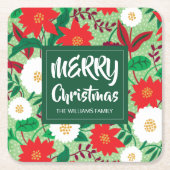 Kerstmis Poinsettia Rood Wit Bloemen Monogram Kartonnen Onderzetters (Voorkant)