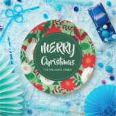 Kerstmis Poinsettia Rood Wit Bloemen Monogram Papieren Bordje (Feest)