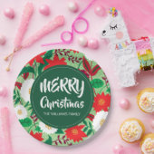 Kerstmis Poinsettia Rood Wit Bloemen Monogram Papieren Bordje (Feest)