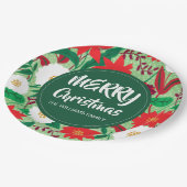 Kerstmis Poinsettia Rood Wit Bloemen Monogram Papieren Bordje (Gekanteld)