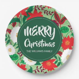 Kerstmis Poinsettia Rood Wit Bloemen Monogram Papieren Bordje