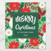 Kerstmis Poinsettia Rood Wit Bloemen Monogram Wijn Etiket (Enkel label)