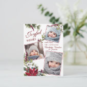 Kerstmis Poinsettia Rustic Photo Holiday Greep Briefkaart (Staand voorkant)