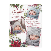 Kerstmis Poinsettia Rustic Photo Holiday Greep