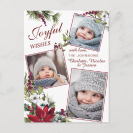 Kerstmis Poinsettia Rustic Photo Holiday Greep Briefkaart