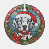 Kerstmis Poinsettia Santa Dalmatische Hond Glas Ornament (Voorkant)