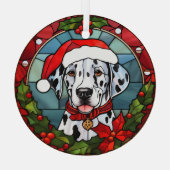 Kerstmis Poinsettia Santa Dalmatische Hond Glas Ornament (Achterkant)